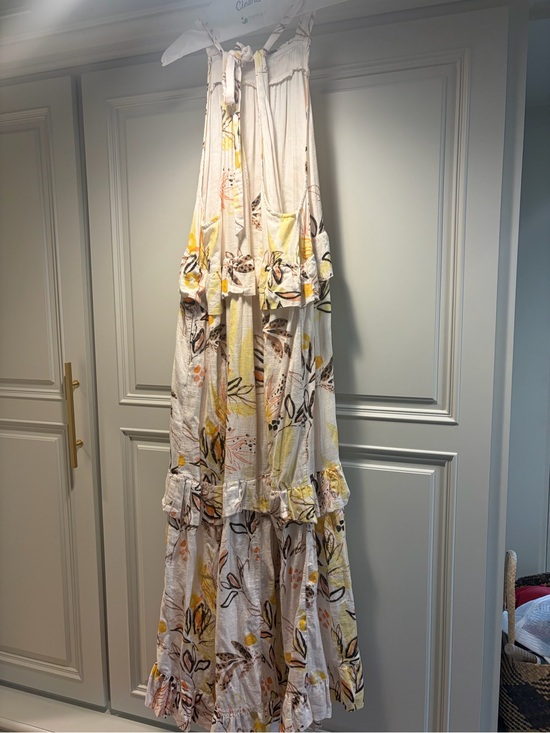 Free People Dresses & Skirts - Free People Cream Floral Maxi Dress with Yellow and Brown Accents